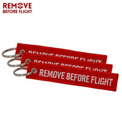 Remove Before Flight Keychain Car Ring OEM Red Embroidery Key Fobs Tag Label Keyring Chain Jewelry Trinket For Aviation Gifts