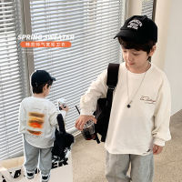 Childrens top 2023 spring boys and girls handsome letter curling sweater baby Korean style ripped print pullover