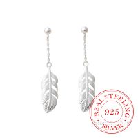 [Han ornaments] 925เงินสเตอร์ลิง Feather Charm Dangle Drop ต่างหูสำหรับหญิงสาวงานแต่งงานของขวัญ Femme เครื่องประดับ