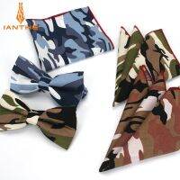 New 2 PCS Mens Cotton Adjustable Suit camouflage Bow Tie Sets Bowtie Handkerchief Pocket Square Set Wedding Party Butterfly Boys Clothing