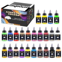 SAGUD 24 Colors Airbrush Paint Set 30ml Ready to Spray Fluorescent Colors Water-Based Acrylic Paint Kit for Hobbyist and Artists