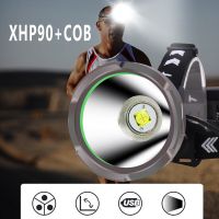 XHP90 COB LED Headlamp Torch USB Rechargeable Headlight 2500 Lumen Hunting Lantern Charging Induction Long-range Aluminum Light