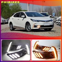 Lampu Jalan Led กลางวันสำหรับรถยนต์ Toyota Corolla 2017 2018ไฟตัดหมอก DC 12V ABS DRL พร้อมไฟสัญญาณเลี้ยวสีเหลือง87Tixgportz