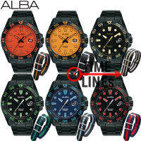 ALBA Quartz ของแท้ รุ่น AS9N17X AS9N19X AS9N23X AS9N25X AS9N27X AS9N29X นาฬิกาชาย สีสดใส ตัวเรือนและสาย Stanless รมดำ มีเลนส์ขยายวันที่ พร้อมสายนาโต้ รับประกัน ALBA 1 ปี