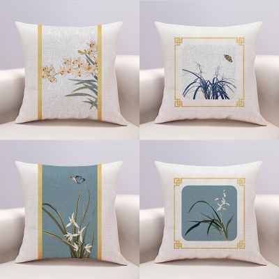 【SALES】 New Chinese style classical small fresh orchid living room sofa pillowcase national hand-painted cotton linen cushion custom cover
