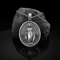 Virgin Mary Commemorative Necklace Badge Religious Christian Stainless Steel Pendant Necklace Catholic Faith Chain Necklace