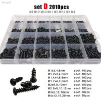 700/2010pcs M1 M1.2 M1.4 M1.7 M2 M3 M4 Black Steel Mini Micro Cross Phillips Round Pan Head Self Tapping Wood Screw Set Kit Box