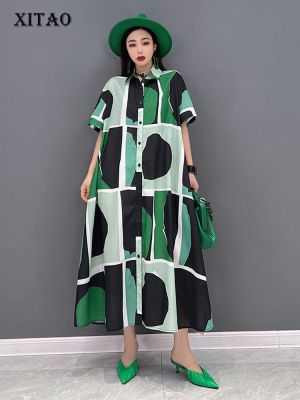 XITAO Dress Women  Loose Print Shirt Dress