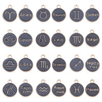 Zodiac Charm 120pcs 12mm 12 Constellation Zodiac Charm Round Enamel Metal Charm Double Sided Pendant for Bracelet Earrings Necklace Jewelry DIY Craft Making Black