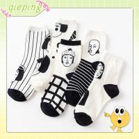 QIEPING Fashion Creative Women White Black Striped High Hosiery Breathable Winter Warm Stocking Cotton Socks