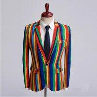 ZZOOI Rainbow Print Blazer Jacket Men 2020 New Slim Fit Single Button Stylish Casual Party Male Blazer