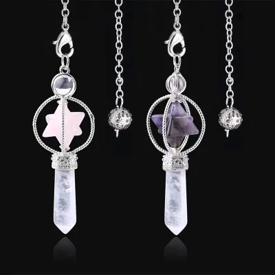 Merkaba Dowsing Pendulum Quartz Natural Stone Crystal Pink Star Reiki Healing Pendule Pendant for Women Men Jewelry Gifts