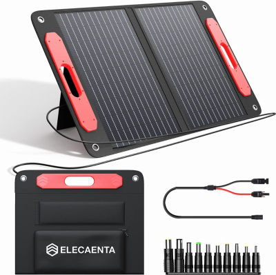 ELECAENTA 75W Portable Solar Panel for Power Station, 24% Conversion, PD45W USB C/ QC3.0, ETFE Monocrystalline with Foldable Kickstand IPX5 Waterproof Solar Charger for Outdoors Camping Off Grid