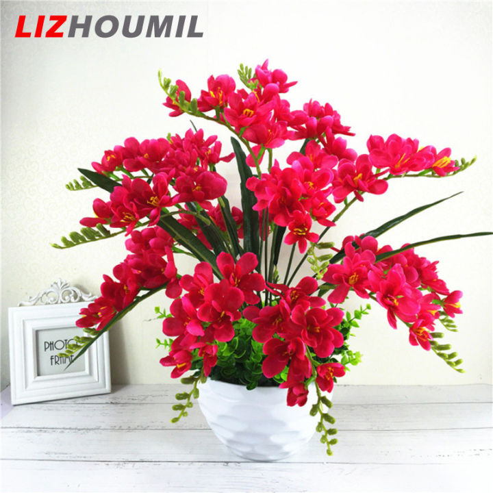 lizhoumil-ชุด9มัดช่อดอกไม้ประดิษฐ์ดอกไม้ปลอมกันแสงยูวีสำหรับตกแต่งห้องนั่งเล่นในบ้าน2ชิ้น