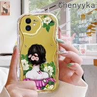 เคส Chenyyka สำหรับ iPhone 11 11 Pro 11 Pro Max เคสแฟชั่นลายดอกไม้ผู้หญิงเนื้อครีมดีไซน์ใหม่กันกระแทกแบบใสลูกคลื่นนุ่มเคสมือถือเคสโปร่งใสลายกล้องถ่ายรูปเรียบง่ายอ่อนโยนป้องกัน