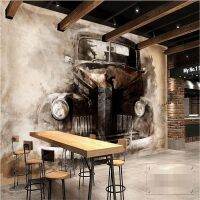 【CW】 wallpaper wall murals stickers ink European style nostalgic retro tattered car classic Dining room background