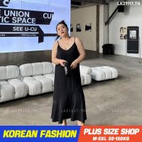 Plus size เสื้อผ้าสาวอวบ❤ เดรสสาวอวบอ้วน ไซส์ใหญ่ ผู้หญิง ชุดเดรสสายเดี่ยว ยาว แขนกุด คอเหลี่ยม สีดำ ฤดูร้อน สไตล์เกาหลีแฟชั่น V728