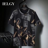 IELGY เสื้อยืดแขนสั้นทรงหลวมสไตล์ฮ่องกง,เสื้อยืดผู้ชายพิมพ์ลายตัวอักษรผู้ชาย