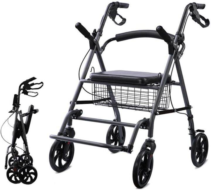 Adult Walker ROLLATOR WITH FOOTREST, Walking Frame Foldable, Four Wheel