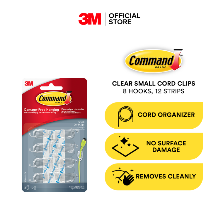 Command Clear Small Cord Clips, 17302CLRES, 8 Clips, 12 Strips