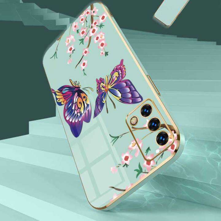 เคสสำหรับ-oppo-a74-4g-oppo-f19-oppo-f19s-oppo-a95-4g-oppo-reno-6-lite-ผีเสื้อสวยหรูหราพร้อมกล้องดอกไม้ป้องกันโทรศัพท์เคสขอบซิลิโคนนิ่มฟรีสายคล้อง