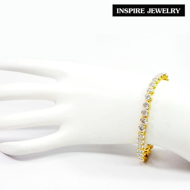 inspire-jewelry-สร้อยข้อมือเพชร-งานจิวเวลลี่-หุ้มทองแท้-100-24k-สวยหรู-คงทน-พร้อมกล่องกำมะหยี่