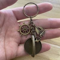 【CW】✇  1piece Rotatable 2Sides 25mm Photo Safe Wishes Keychain Seaman Sailboat Rudder Compass Diy Keyring