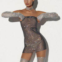Y2k เซ็กซี่ B Ling คริสตัลชุดสตรีสีดำสีขาวตาข่ายกลวงออก Fishnet เย็นเทศกาลชุดสำหรับหรูหรา dres สำหรับผู้หญิง