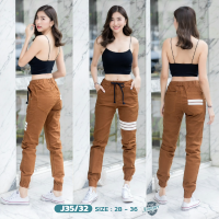 [Jogger pants] กางเกงจ๊อกกอร์ขาจั้ม ผ้ายืดคอตตอน (เป้าซิป) J35/32 แต่งแถบผ้า3 เส้นหน้าหลัง แนวเท่ๆ มีสไตล์ ใส่ได้ทั้งชายหญิง สวมใส่สบายคล่องตัว