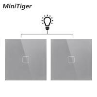 Minitiger EU/UK standard Gray Crystal Glass 1 Gang 2 Way Touch Switch Panel Touch Switch Light Wall Only Touch Function Switch