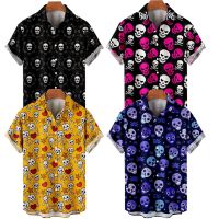 Mens Fashion Y2K Hombre T-Shirts Hawaiian Shirt Skull 3D Print Cozy Casual Short Sleeve Beach Oversized Clothes 0