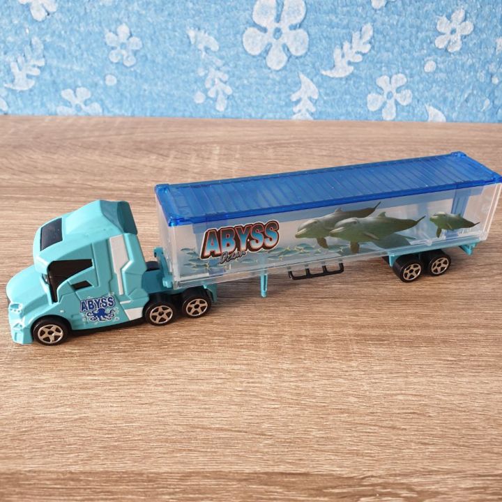 โมเดลรถเหล็ก-รถเทรลเลอร์-majorette-truck-trailer-abyss-ocean-blue-transporter-รถหัวลาก-รถพ่วงขนส่ง