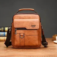 Genuine leather shoulder bag mens vertical square portable briefcase casual young mens crossbody bag trendy backpack 【JYUE】
