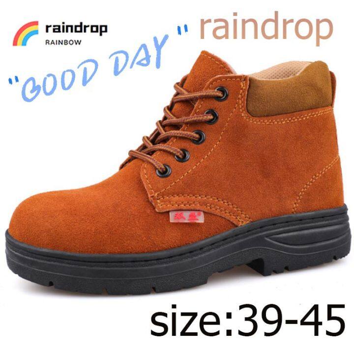 raindrop-รองเท้าเซฟตี้ทรงสปอร์ต-หัวเหล็ก-หนังแท้-น้ำหนักเบา-สีน้ำตาล-pu-high-gang-รองเท้าเซฟตี้