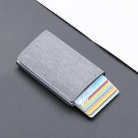 Dompet kartu kredit pemegang kartu pria kotak Aluminium RFID tempat kartu Bank dompet kulit antik dengan klip uang tas kartu kanvas