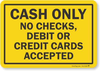 เงินสดไม่มีบัตรเดบิตหรือป้ายบัตรเครดิตที่ยอมรับโดย X ไวนิลแผ่นบาง
