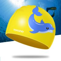 Childrens Swimming Caps Girls Boys Cute Cartoon Dolphin Durable Silicone for Long Hair Kids Waterproof Elastic Fabric Swim Caps Swim Caps