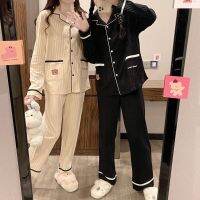 【JH】Pajamas Women Korean Lapel Sleepwear Autumn Winter Pijamas Cute Clothes Pyjamas 2 Piece Pants Sets Loungewear Pj Suit