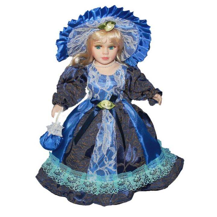 t5ec-11-81-porcelain-victorian-doll-girl-standing-figures-with-wooden-stand-beautiful-clothes-doll-for-kid-adult-collection