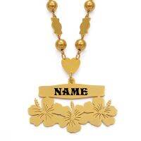 ۞❏  Anniyo Customize Name Letters Pendant NecklacesPersonalized Print Date of Birth or Your Idea Hawaiian Flowers Jewelry  107421