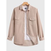 Men Corduroy Long Sleeve Shirt Single-Breasted Classic Mens Clothing Of Cultivate Ones Morality Leisure Coat Pocket 2021 New During The Spring And Autumn Baju Kemeja Lelaki