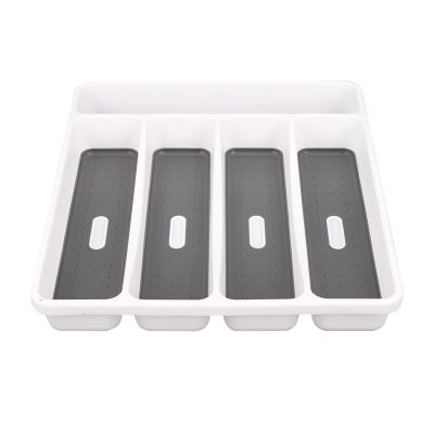 Gray Silverware Tray Fork Collection Container 5 Compartments Soft-Grip Lining Plastic Cutlery Storage Box for Tableware