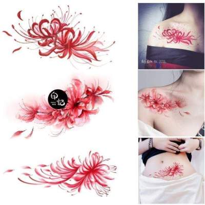 The other shore flower tattoo stickers Manzhu Shahua waterproof female long-lasting waterproof small fresh sexy collarbone flower arm 12 sheets
