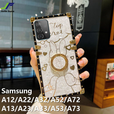 JieFie Square Luxury สำหรับ Samsung Galaxy A52 / A72 / A32 / A12 / A22 / A13 / A23 / A33 / A53/A73การ์ตูนน่ารัก Minnie คู่กรณี Chrome เงา Soft TPU + แหวนขาตั้งแบบตั้ง