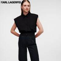 KARL LAGERFELD - CROPPED SLEEVELESS SHIRT WITH SHOULDER PADS 231W1710 เสื้อเชิ้ต