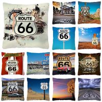 {ความคิดสร้างสรรค์การตกแต่งบ้าน} Route 66หมอนเรโทรเคสสำหรับตกแต่งบ้านปลอกหมอนโพลีเอสเตอร์สำหรับเบาะนั่งรถยนต์ปลอกหมอนทิวทัศน์ธรรมชาติ