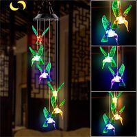 LED Colorful Solar Power Wind Chime Crystal Hummingbird Butterfly Waterproof Outdoor Windchime Solar Light for Garden