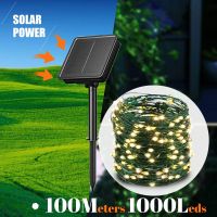 100m 1000 Leds Solar Outdoor String Lights Garden Fairy for Wedding Aesthetic  Green Ramadan Decoration Christmas Party Bedroom