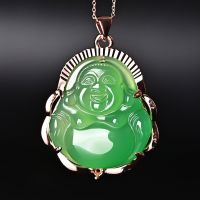 ZZOOI 925 Silver Natural Chalcedony Green Jade Agate Buddha Pendant Necklace Fashion Charm Jewelry Amulet Gifts Women