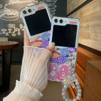 TTDD เคสโทรศัพท์มีสายคล้องการ์ตูนหมีสายรุ้งน่ารักสำหรับ Samsung Galaxy Z Flip 3 4 Z Flod 5 Z Flod 4 5 5G ฝาครอบฮาร์ดดิสก์ PC สำหรับเด็กผู้หญิง